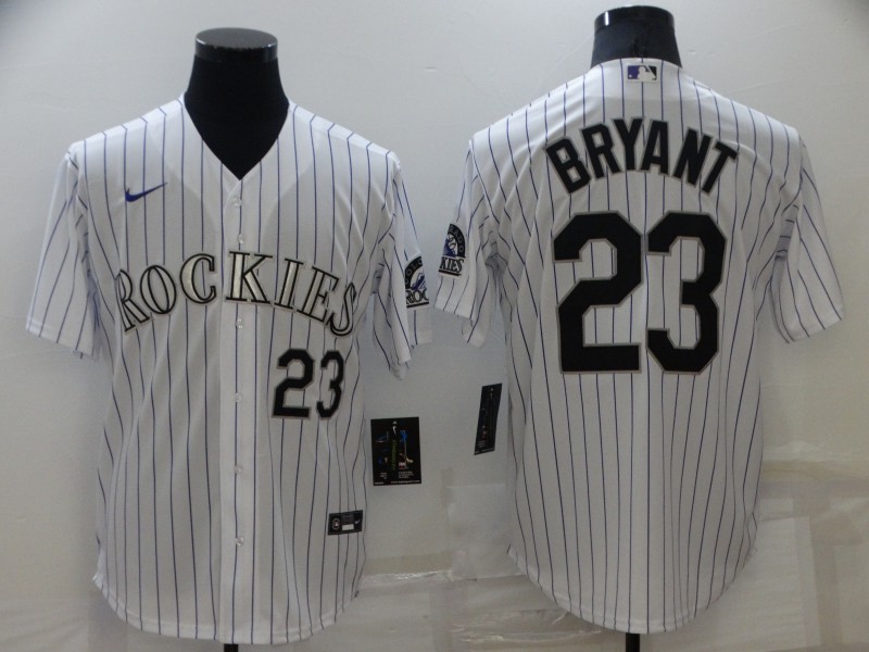 Men's Colorado Rockies Kris Bryant #23 White Baseball Jersey